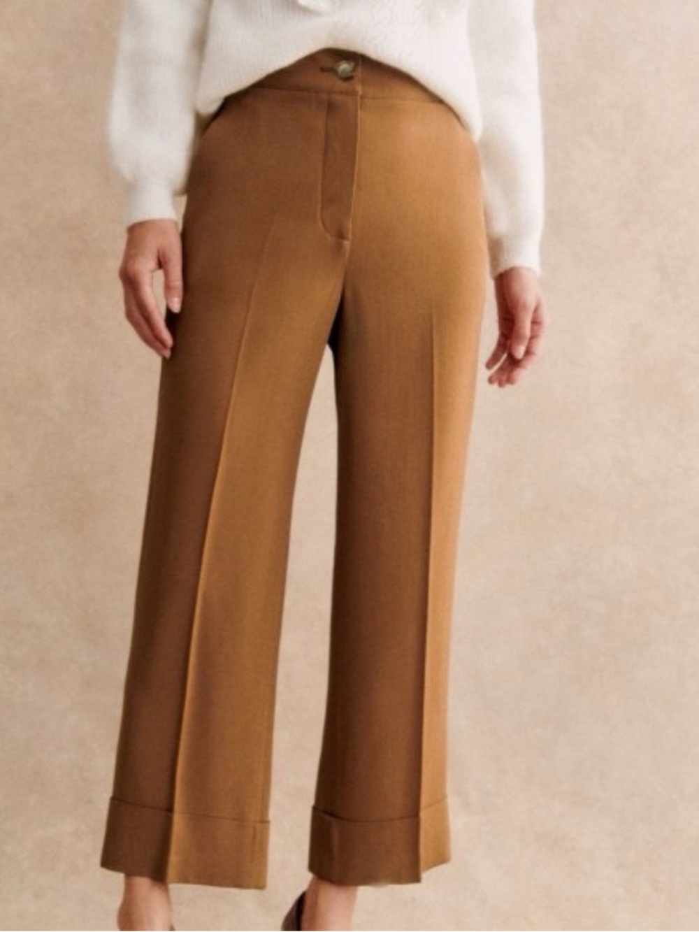 Sézane 32 XXS High-Rise Wide-Leg Pants in Camel